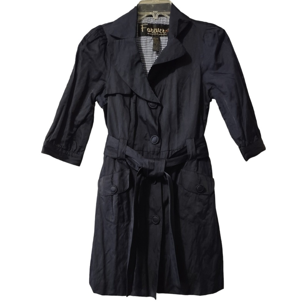 Vintage Forever Trench Coat Jacket S Womens Hand Picked Favorites Blue Navy Belt